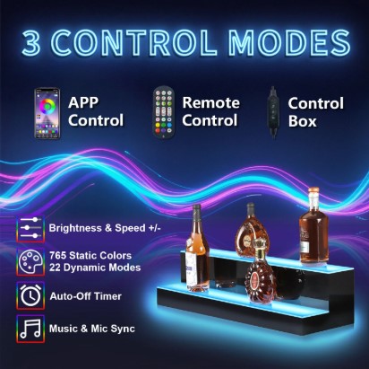 20inch LED Bar Shelf – Modern Floating Liquor Display Shelf with Ambient Lighting