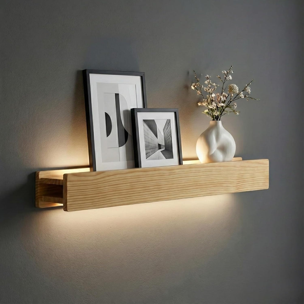 24" LED Picture Ledge Shelf – Modern Floating Wall Shelf for Photos & Art with Ambient Lighting