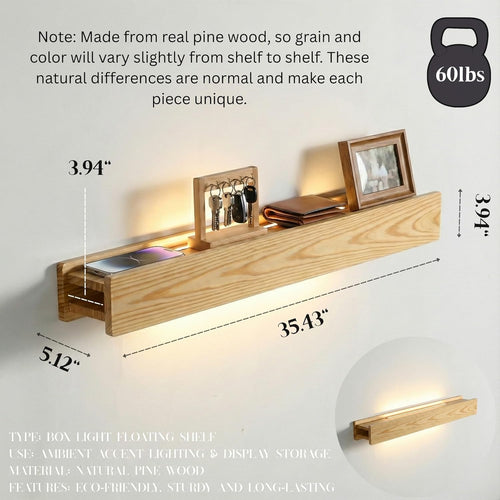 24" LED Picture Ledge Shelf – Modern Floating Wall Shelf for Photos & Art with Ambient Lighting