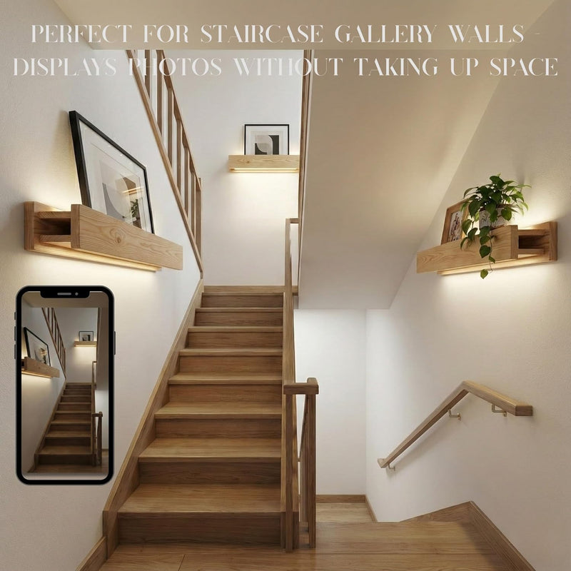 24" LED Picture Ledge Shelf – Modern Floating Wall Shelf for Photos & Art with Ambient Lighting