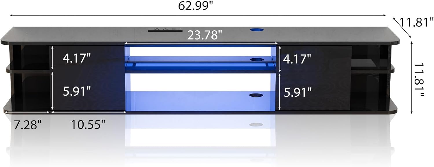 63" Smart LED Floating TV Console – Modern Wall Mounted TV Stand with RGB Lighting