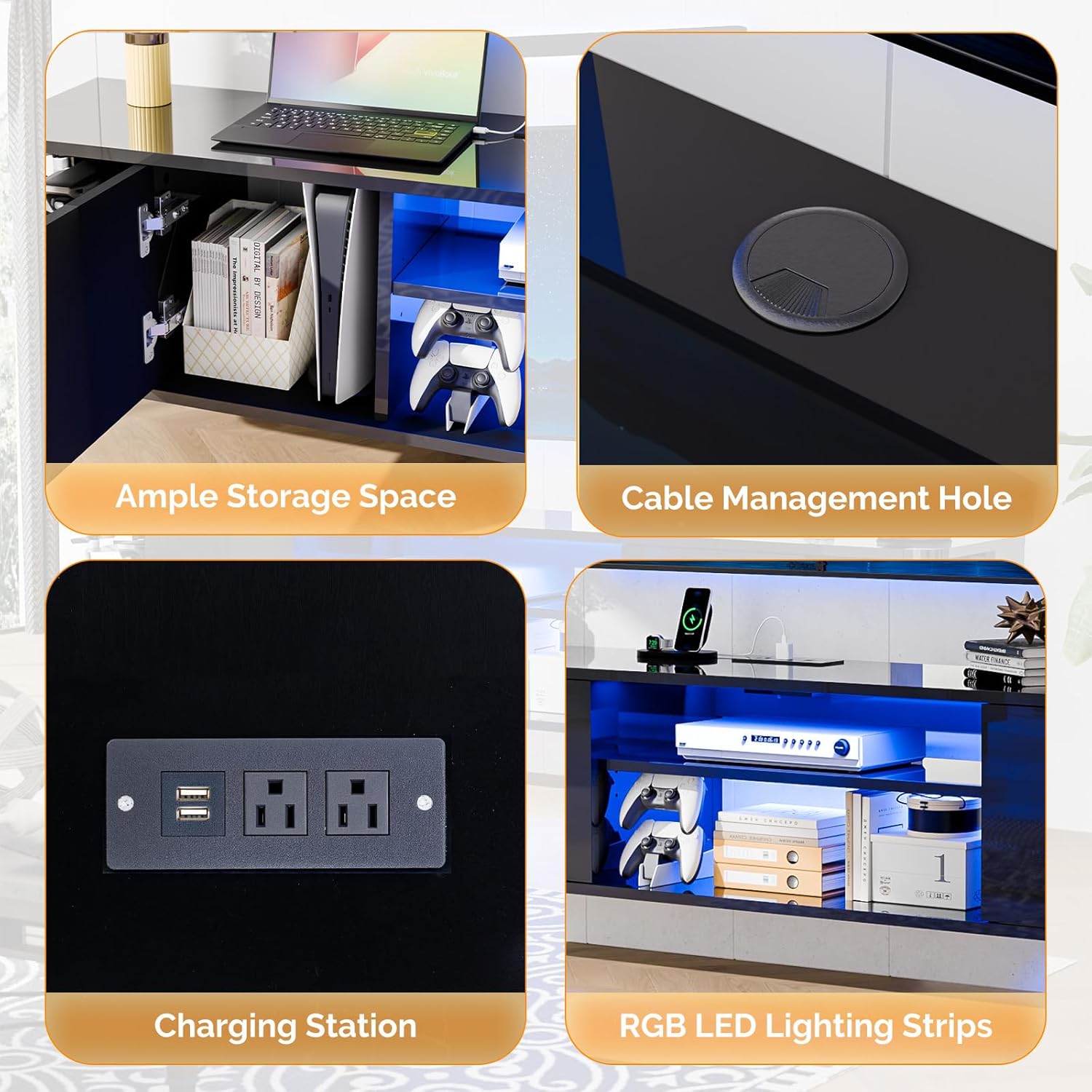 63" Smart LED Floating TV Console – Modern Wall Mounted TV Stand with RGB Lighting