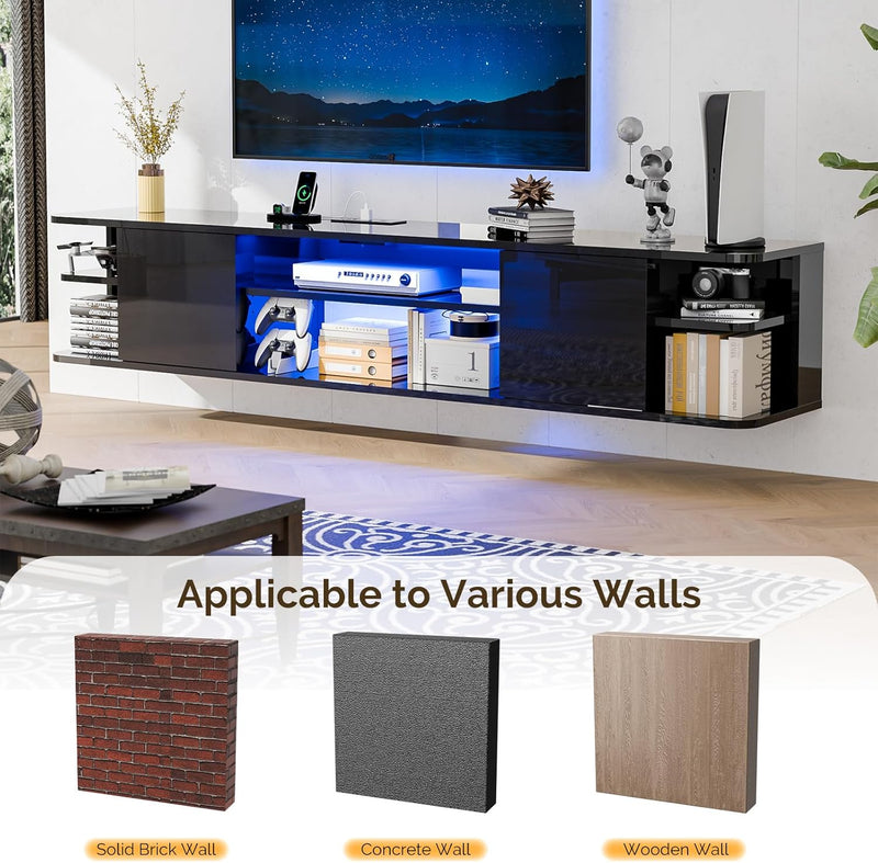 63" Smart LED Floating TV Console – Modern Wall Mounted TV Stand with RGB Lighting