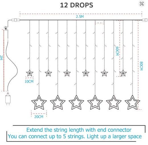 LED Star Curtain Lights – Fairy String Lights for Bedroom, Party & Home Decor