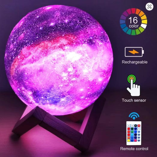 3D Printed LED Moon Lamp 16 Color Change Touch Remote Control – Aesthetic Night Light for Bedroom, Desk & Home Decor