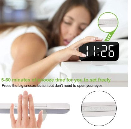 LED Infinity Mirror Wall Clock – Digital Clock Large Display Mirror Surface for Makeup with Diming Mode