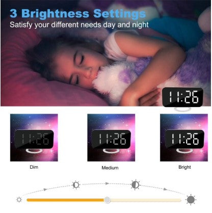 LED Infinity Mirror Wall Clock – Digital Clock Large Display Mirror Surface for Makeup with Diming Mode