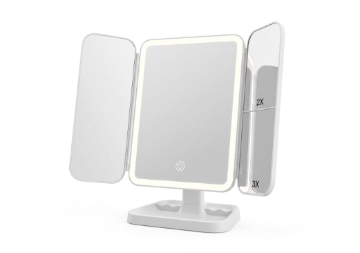 LED Tri-Fold Makeup Mirror - Lighted Vanity Mirror for Bedroom, Dressing Table & Beauty Room
