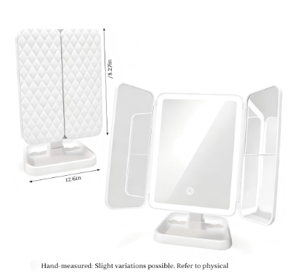 LED Tri-Fold Makeup Mirror - Lighted Vanity Mirror for Bedroom, Dressing Table & Beauty Room