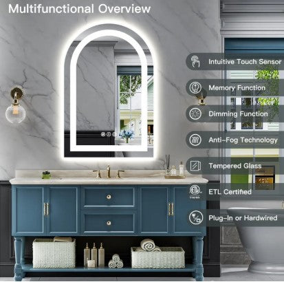 Arched LED Vanity Mirror 28" x 20" - Lighted Makeup & Dressing Table Mirror for Bedroom & Beauty Room