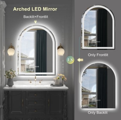 Arched LED Vanity Mirror 28" x 20" - Lighted Makeup & Dressing Table Mirror for Bedroom & Beauty Room