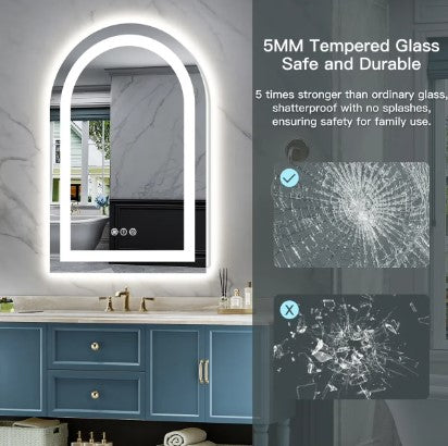 Arched LED Vanity Mirror 28" x 20" - Lighted Makeup & Dressing Table Mirror for Bedroom & Beauty Room