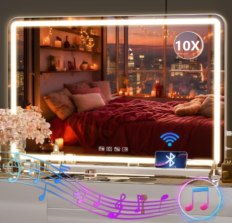 Smart LED Mirror with Bluetooth 32" x 21.7" – Touch Control Vanity Mirror with Built-in Speakers