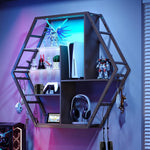 Hexagon LED Wall Shelves – Modern Floating Honeycomb Display Shelves with Ambient Lighting