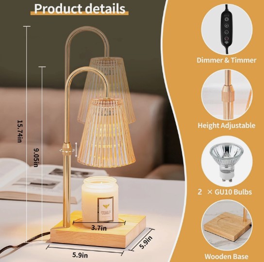 Adjustable LED Candle Warmer Lamp – Safe Flameless Wax Melting Lamp for Home Decor