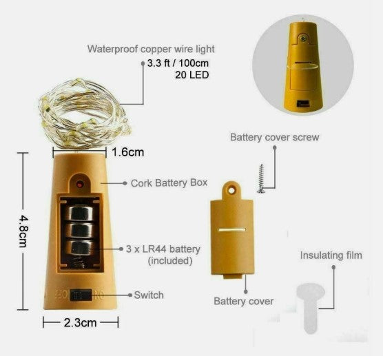 LED Wine Bottle Lights – 10 Pack 20 LED Waterproof Battery Operated Decorative Glow Lights
